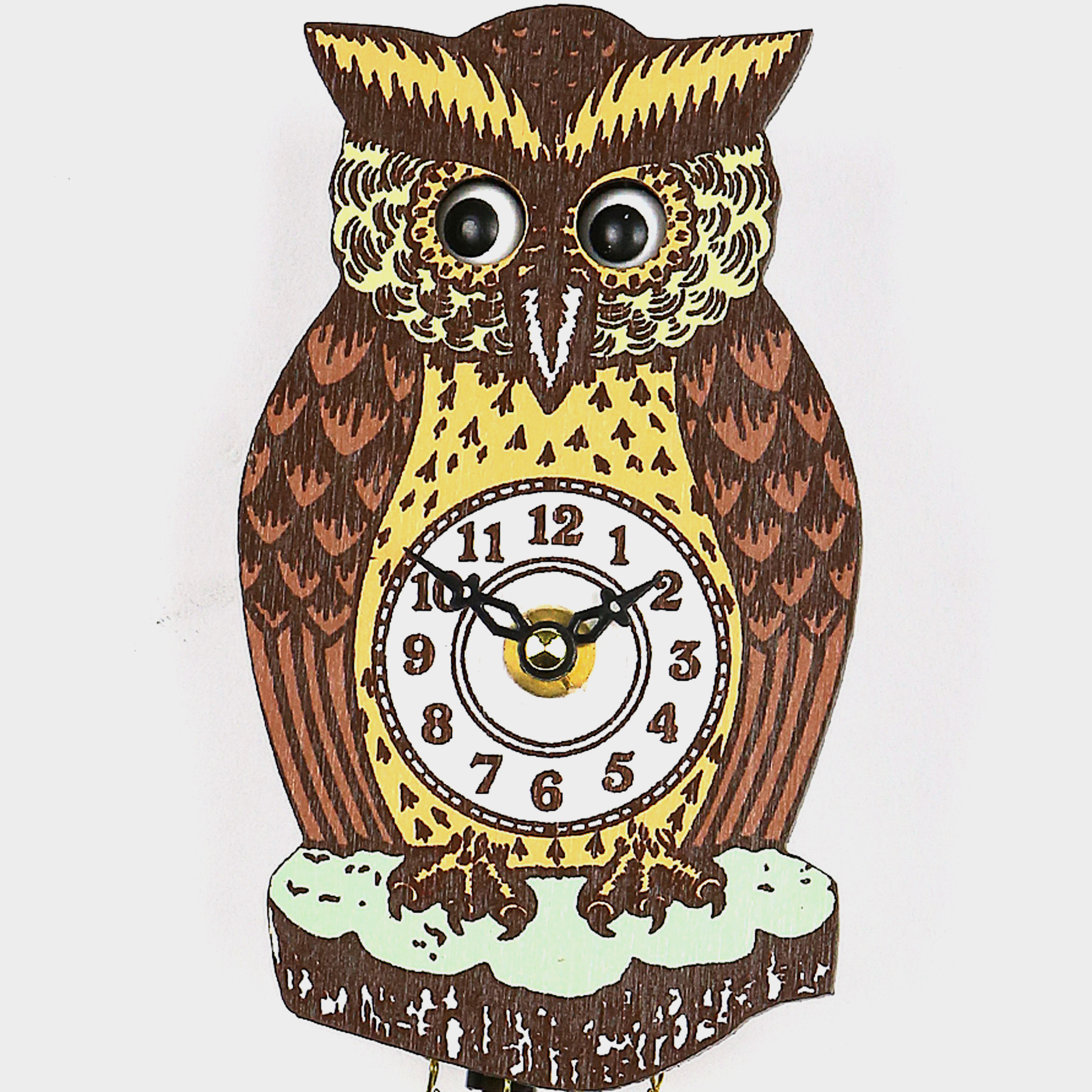 Brown Owl with Moving Eyes and Pendulum Quartz Movement Mini German Clock 