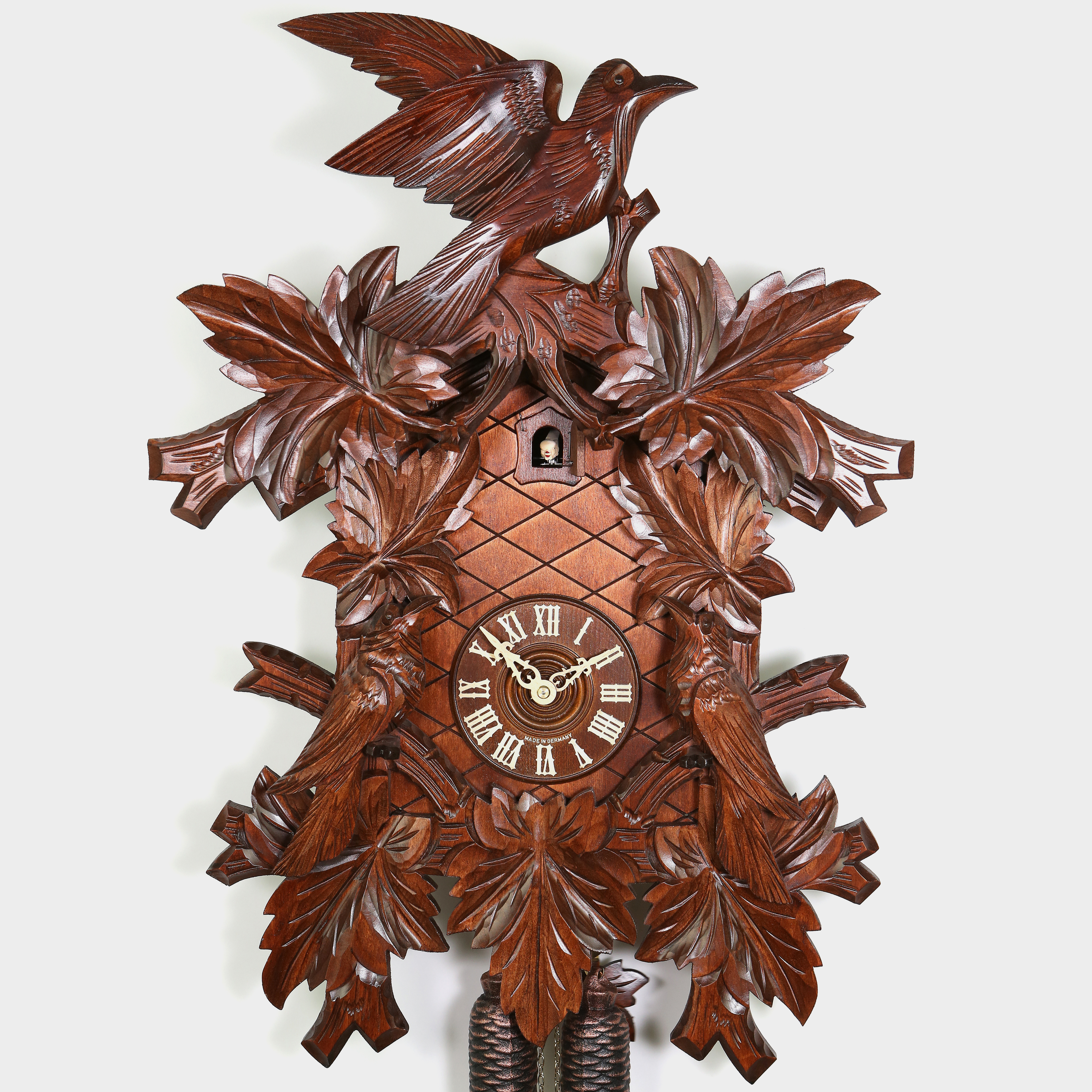Original, reloj cuco Schwarzwald,Triberg, motivo de pájaro,tallado