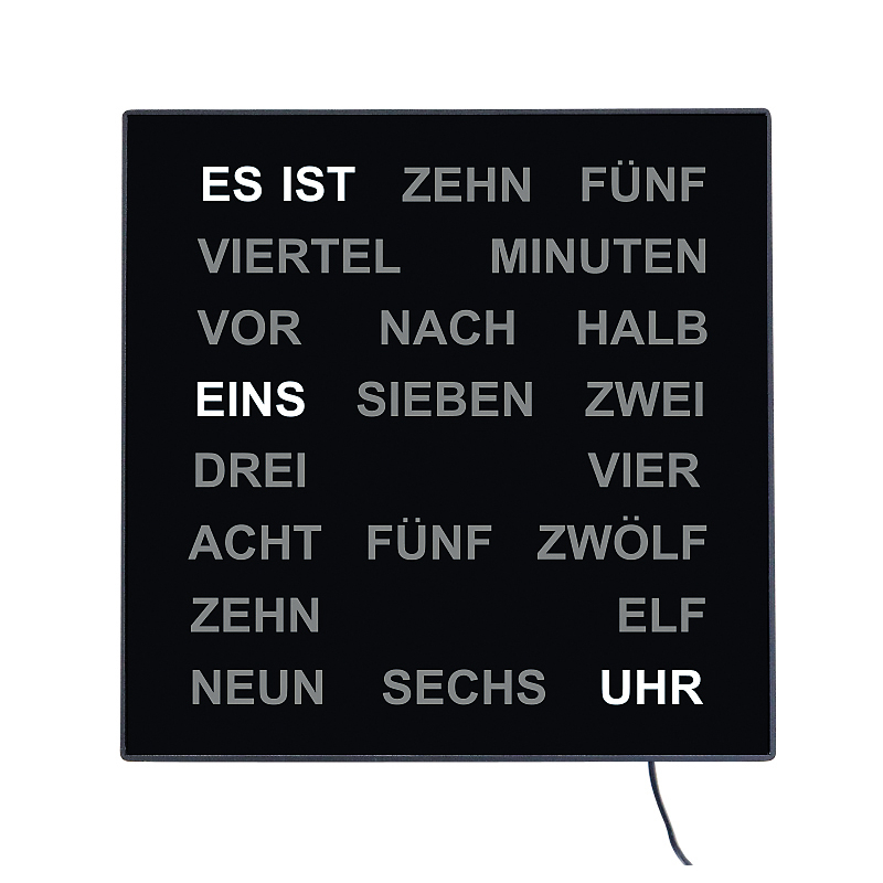 Electric wall clock with text display (German)