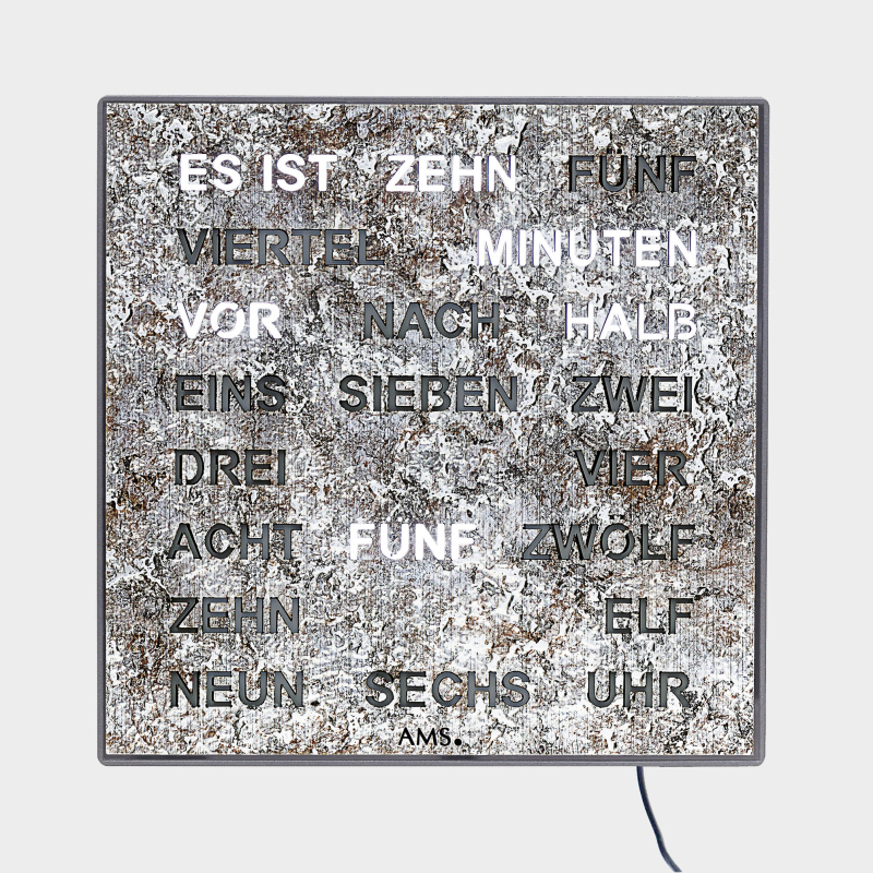 Wall clock with text display (German)